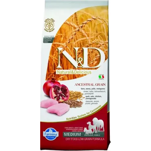 Farmina N&D kutya AG felnőtt, csirke, tönkölybúza, zab és gránátalma 12 kg
