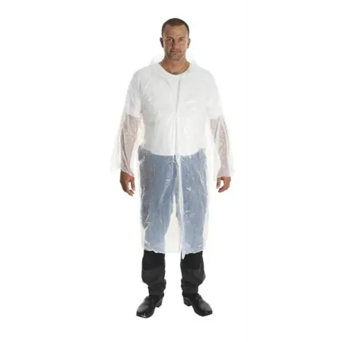 KRUTEX egyszer használatos műanyag köpeny, 120 cm hosszú, fehér