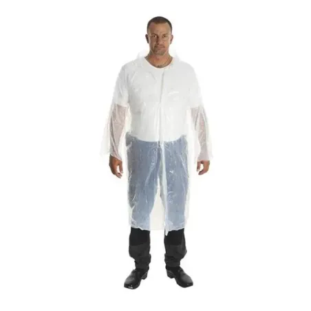 KRUTEX egyszer használatos műanyag köpeny, 120 cm hosszú, fehér