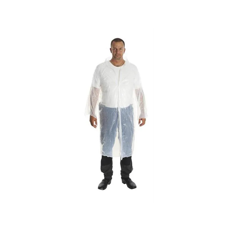 KRUTEX egyszer használatos műanyag köpeny, 120 cm hosszú, fehér