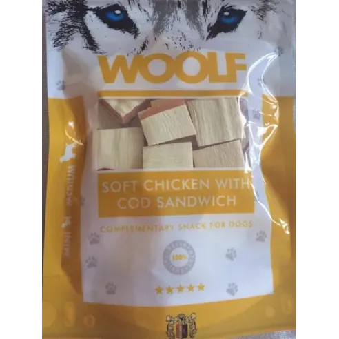 Jutalomfalat Woolf Dog Chicken & Codfish Soft Sandwich 100 g