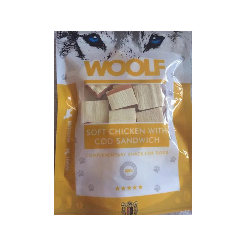 Jutalomfalat Woolf Dog Chicken & Codfish Soft Sandwich 100 g