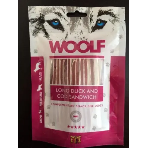 Jutalomfalat Woolf Dog Duck & Codfish Soft Sandwich LONG 100 g
