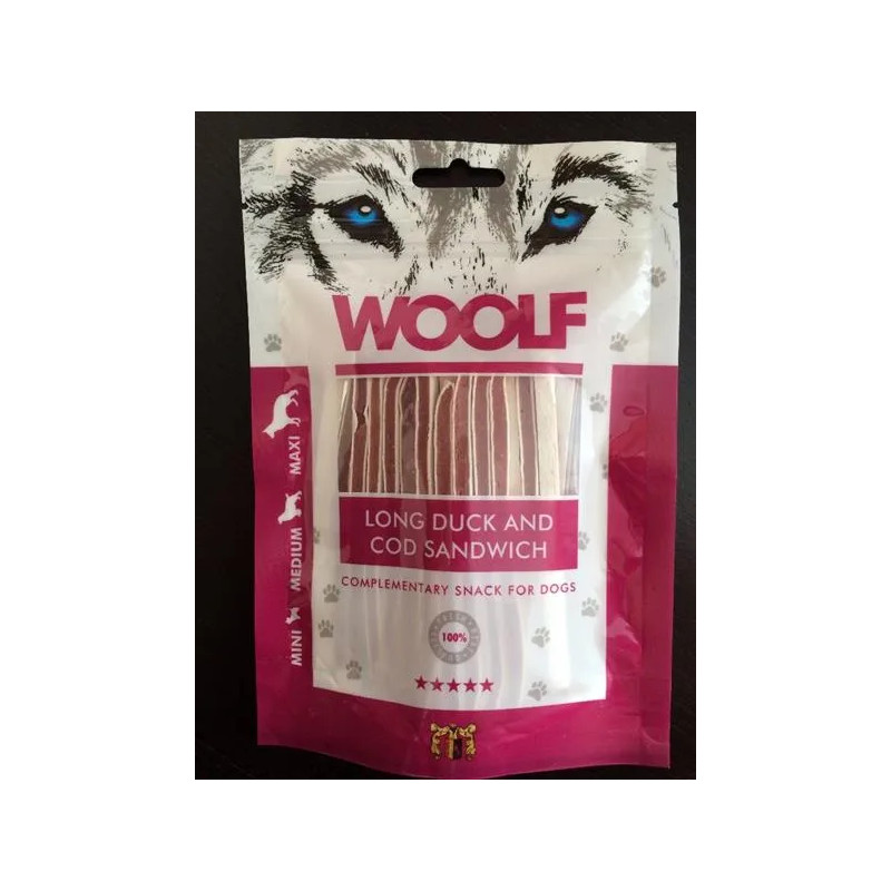 Jutalomfalat Woolf Dog Duck & Codfish Soft Sandwich LONG 100 g