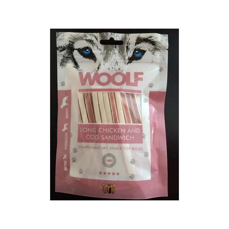 Jutalomfalat Woolf Dog Chicken & Codfish Soft Sandwich LONG 100 g