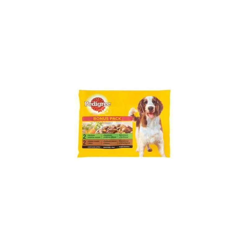 Mars PEDIGREE alutasak kutya ADULT Multipack Marha & nyúl & pulyka sárgarépával szószban 4 x 100 g