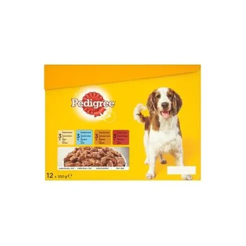 Mars PEDIGREE tasakos kutyaeledel ADULT Multipack csirke&bárány&baromfi&marha aszpikban 12 x 100 g