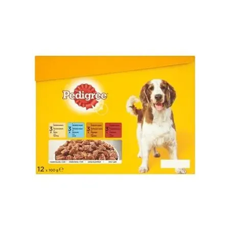 Mars PEDIGREE tasakos kutyaeledel ADULT Multipack csirke&bárány&baromfi&marha aszpikban 12 x 100 g