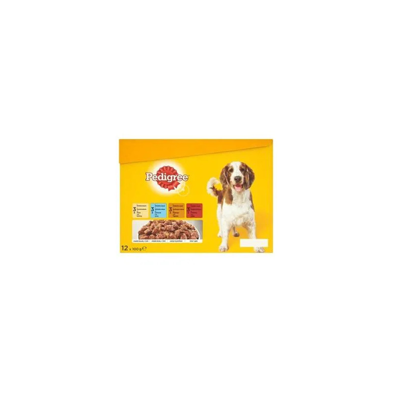Mars PEDIGREE tasakos kutyaeledel ADULT Multipack csirke&bárány&baromfi&marha aszpikban 12 x 100 g
