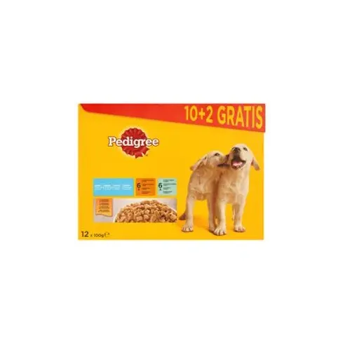 Mars PEDIGREE tasakos JUNIOR kutyaeledel csirke- & bárány- & baromfi- & marhahússal rizzsel, aszpikban 12 x 100 g