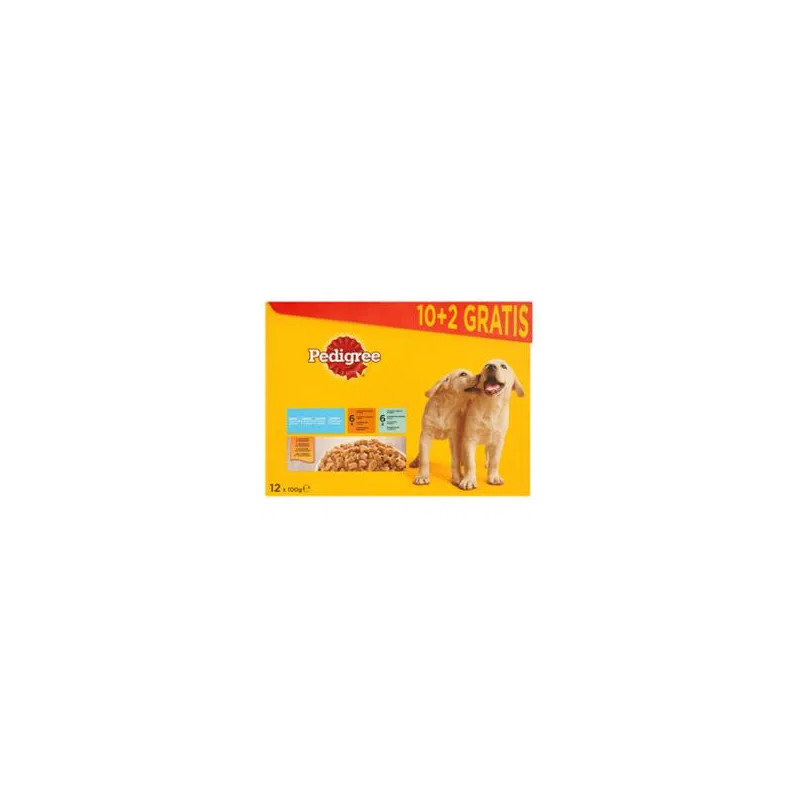 Mars PEDIGREE tasakos JUNIOR kutyaeledel csirke- & bárány- & baromfi- & marhahússal rizzsel, aszpikban 12 x 100 g