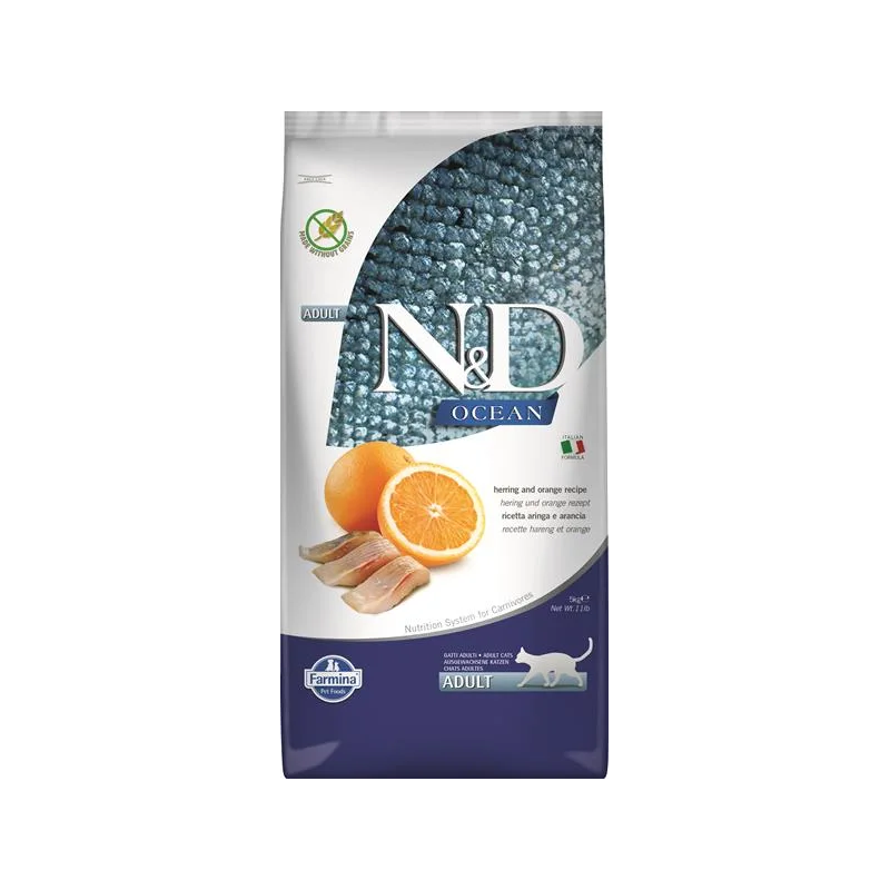 Farmina N&D cat OCEAN (GF) adult, hering & narancs 5 kg
