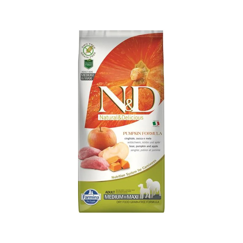 Farmina N&D dog PUMPKIN (GF) adult medium & maxi, vaddisznó & alma 12 kg
