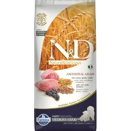 Farmina N&D kutya AG kölyök közepes & nagytestű, bárány, tönkölybúza, zab & áfonya 12 kg