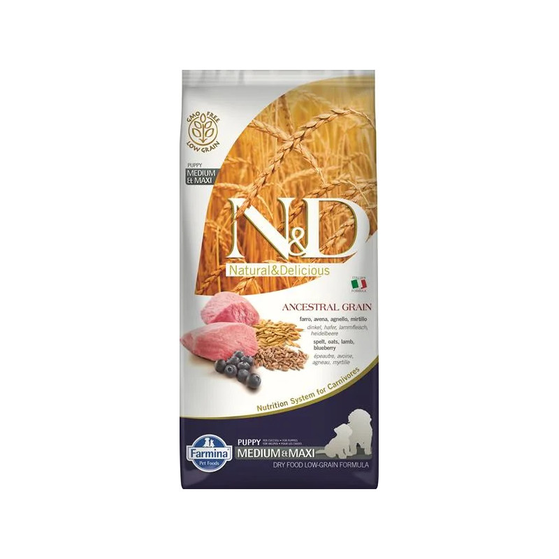 Farmina N&D kutya AG kölyök közepes & nagytestű, bárány, tönkölybúza, zab & áfonya 12 kg
