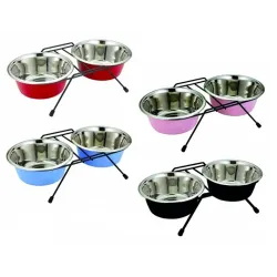 Miska DUVO+ Állvány két rozsdamentes tálkával, átmérő 13 cm, 2x0,47 l S