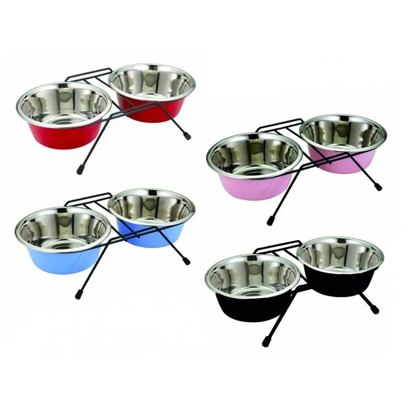 Miska DUVO+ Állvány két rozsdamentes tálal, átmérő 21 cm, 2x1,89 L
