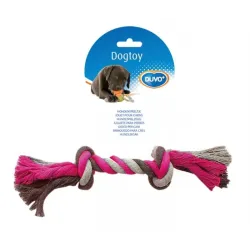 DUVO+ Játék kötél 2 csomóval húzáshoz rózsaszín-szürke-szürke Medium 26 cm