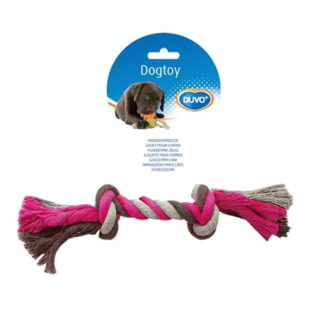 DUVO+ Játék kötél 2 csomóval húzáshoz rózsaszín-szürke-szürke Medium 26 cm