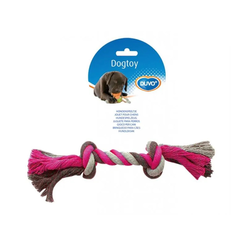 DUVO+ Játék kötél 2 csomóval húzáshoz rózsaszín-szürke-szürke Medium 26 cm