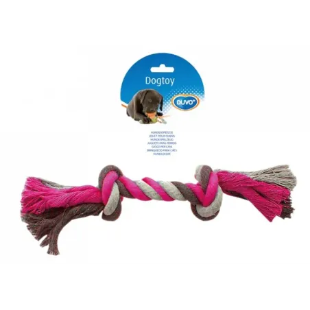 DUVO+ Játék kötél 2 csomóval húzáshoz rózsaszín-szürke-szürke Large 35 cm