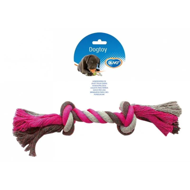 DUVO+ Játék kötél 2 csomóval húzáshoz rózsaszín-szürke-szürke Large 35 cm
