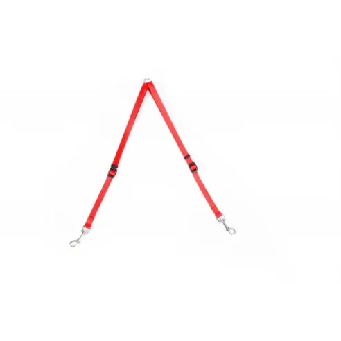 DUVO+ Nylon póráz elosztó két karabinerrel, piros, 40-70 cm/15 mm