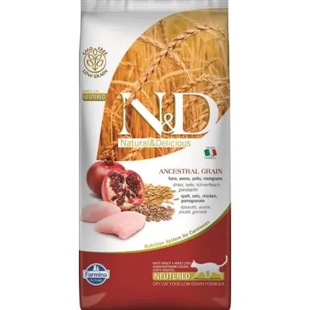 Farmina N&D macska AG felnőtt, ivartalanított, csirke, tönköly, zab & gránátalma 5 kg