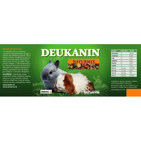 Deukanin Naturmix 2 kg vedro (Králiky, morčatá, škrečky)