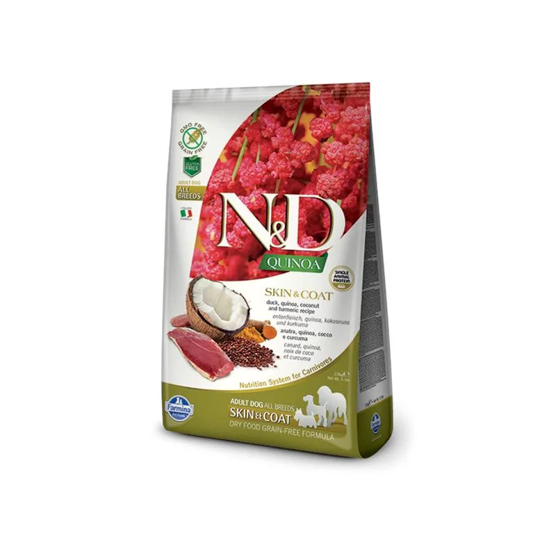 Farmina N&D kutya QUINOA (GF) felnőtt minden fajta, bőr & szőr, kacsa 2,5 kg