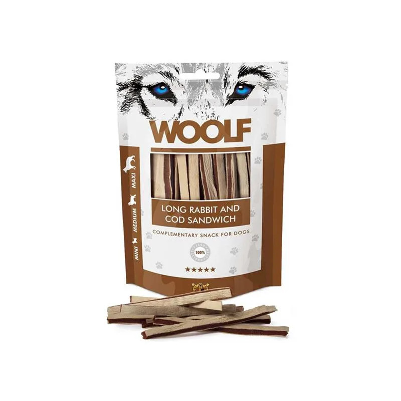 Woolf Dog Soft Nyúl és Pollock Szendvics HOSSZÚ 100g