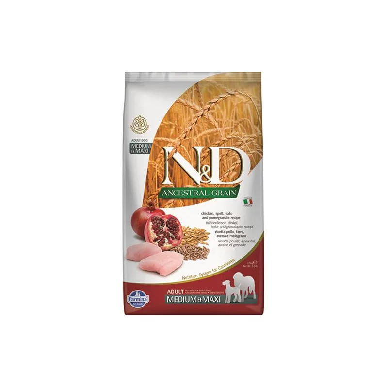 Farmina N&D kutya AG felnőtt medium & maxi, csirke, tönköly, zab & gránátalma 2,5 kg