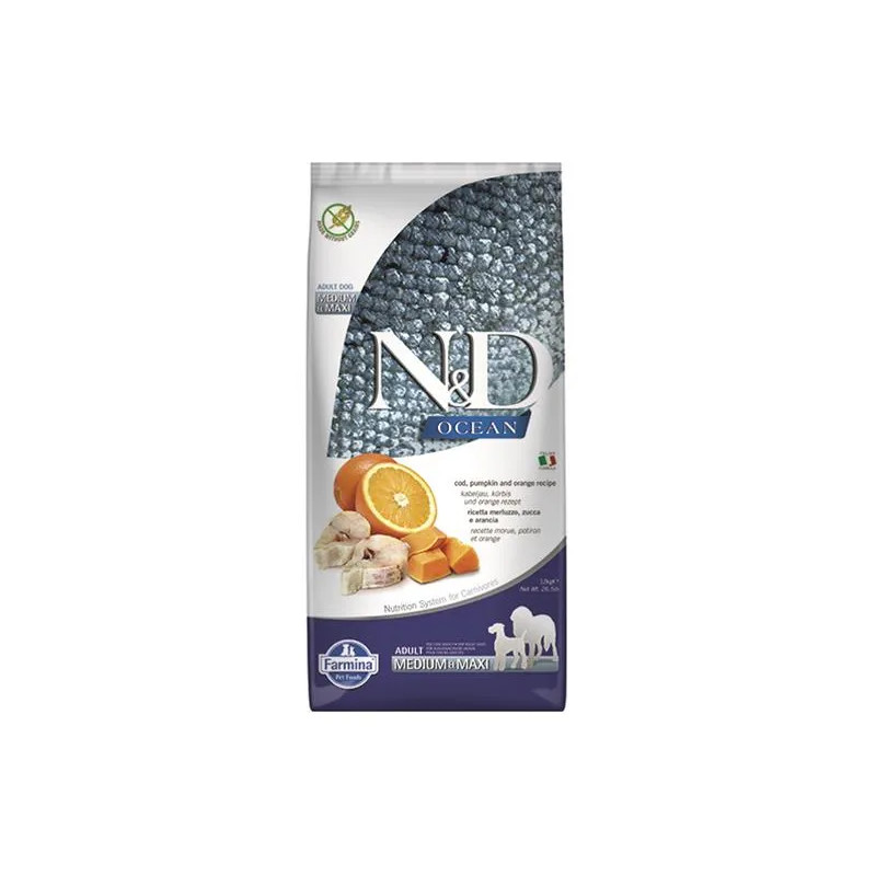 Farmina N&D dog OCEAN PUMPKIN (GF) adult medium & maxi, tőkehal & narancs 12 kg