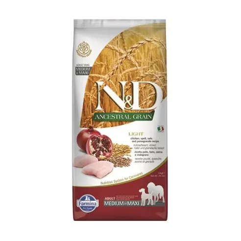 Farmina N&D dog AG adult medium & maxi, light, chicken, spelt, oats & pomegranate 12 kg