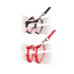 DUVO+ pöttyös KITTEN nylon hám fekete/piros 15-25cm/8mm-125cm