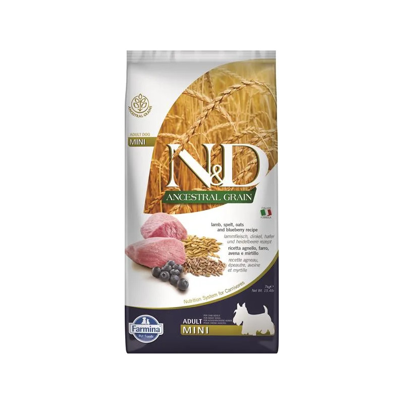 Farmina N&D dog AG adult mini, lamb, spelt, oats & blueberry 7 kg