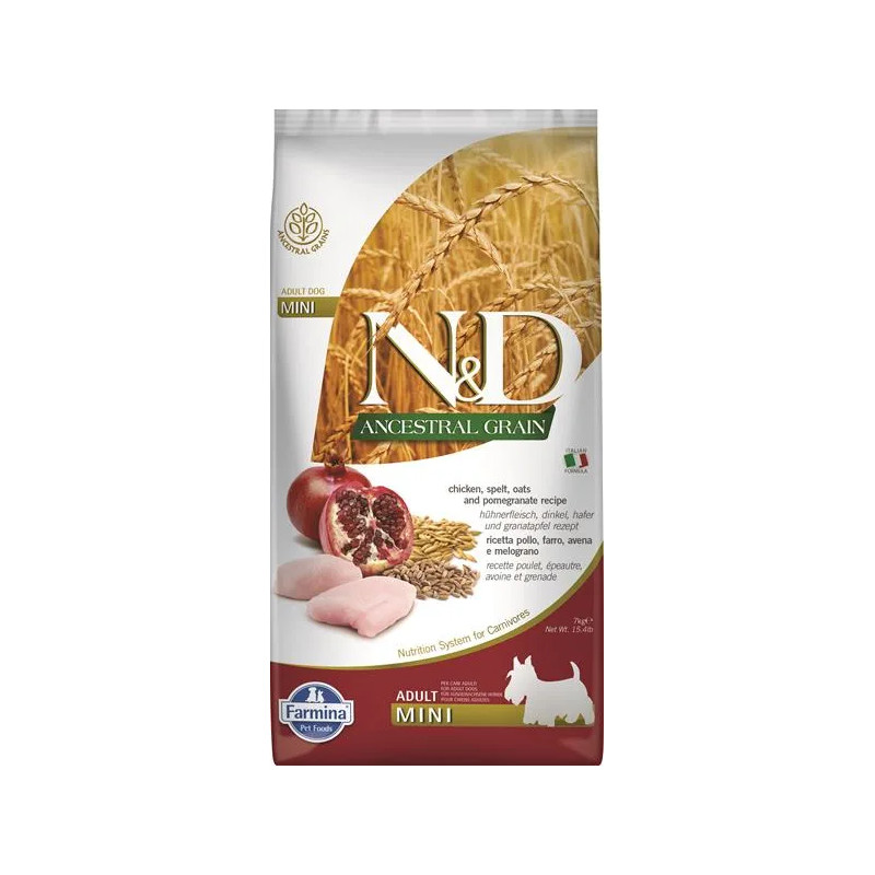 Farmina N&D kutya AG felnőtt mini, csirke, tönköly, zab & gránátalma 7 kg