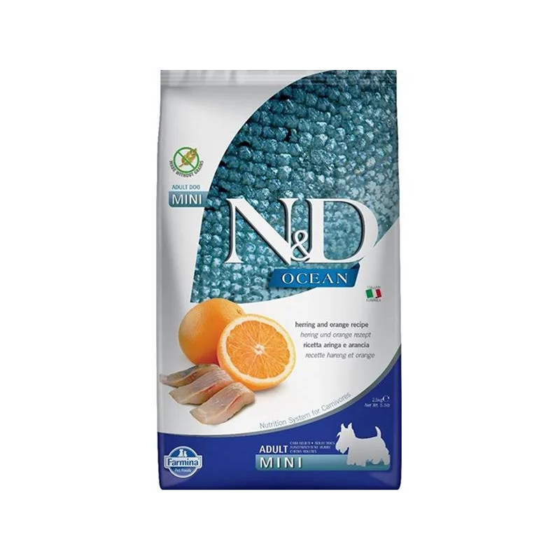 Farmina N&D dog OCEAN (GF) adult mini, hering & narancs 2,5 kg