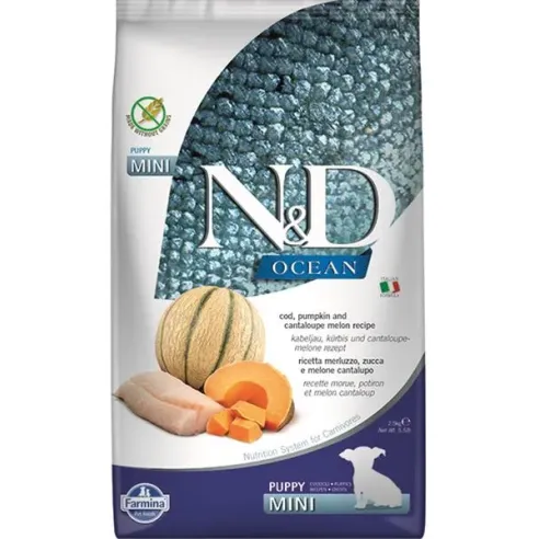 Farmina N&D dog OCEAN PUMPKIN (GF) puppy mini, tőkehal & sárgadinnye 2,5 kg