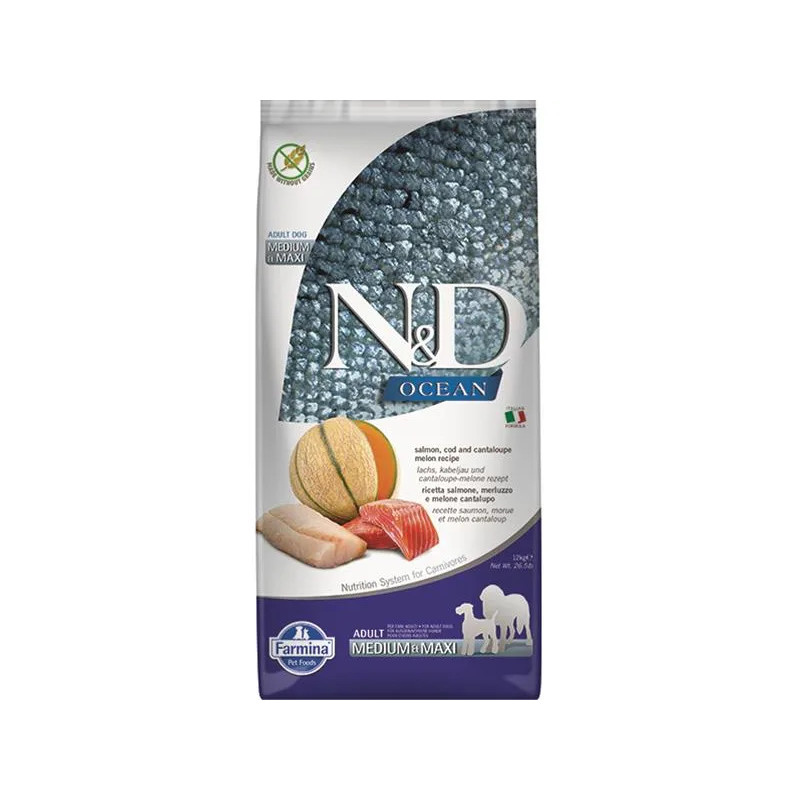 Farmina N&D dog OCEAN (GF) adult medium & maxi, salmon, cod & cantaloupe melon 12 kg