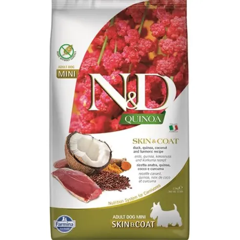 Farmina N&D kutya QUINOA (GF) adult mini, skin & coat, kacsa & kókusz 2,5 kg