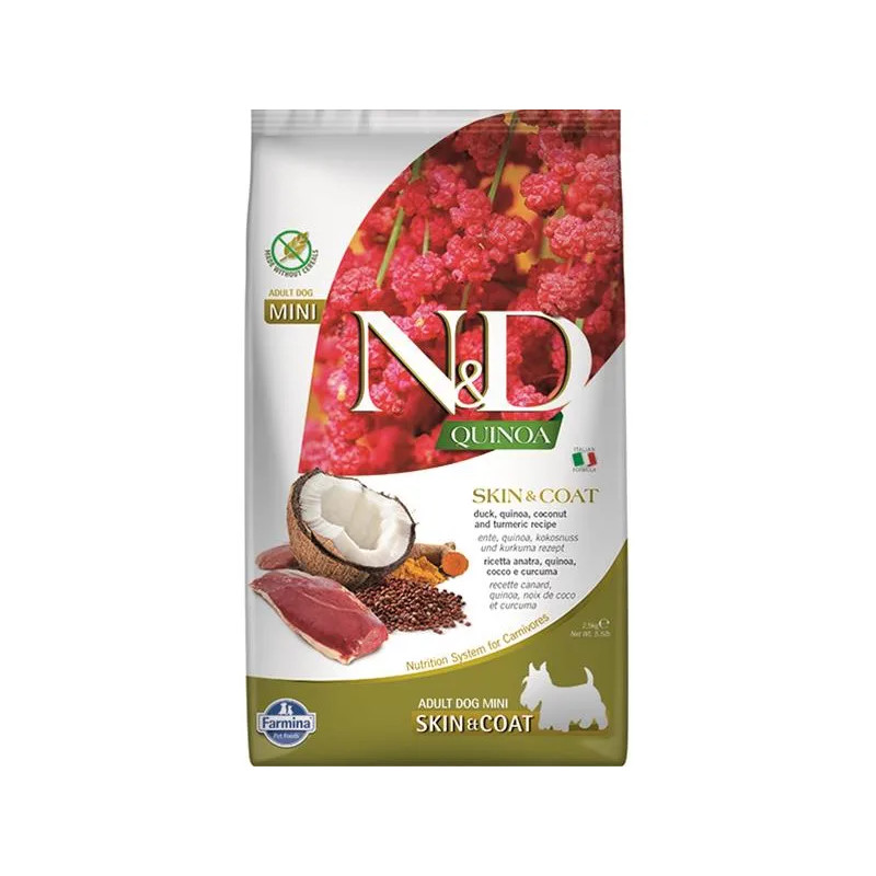 Farmina N&D kutya QUINOA (GF) adult mini, skin & coat, kacsa & kókusz 2,5 kg