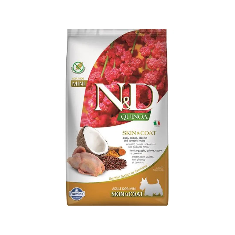 Farmina N&D dog QUINOA (GF) adult mini, skin & coat, fürj & kókusz 2,5 kg