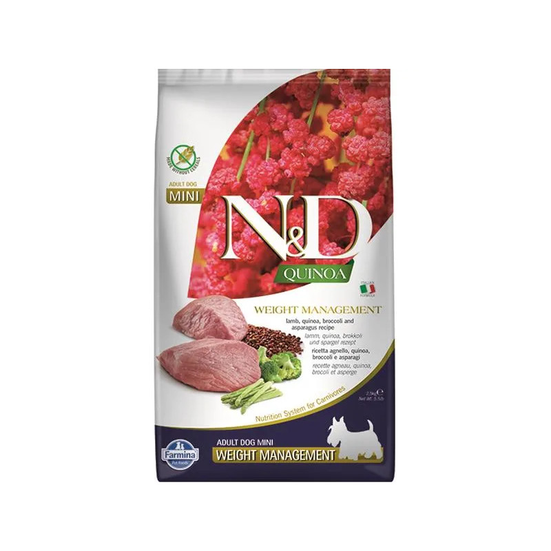 Farmina N&D dog QUINOA (GF) adult mini, weight management, bárány 2,5 kg