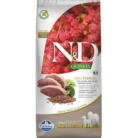 Farmina N&D dog QUINOA (GF) adult medium & maxi, ivartalanított, kacsa, brokkoli & spárga 12 kg