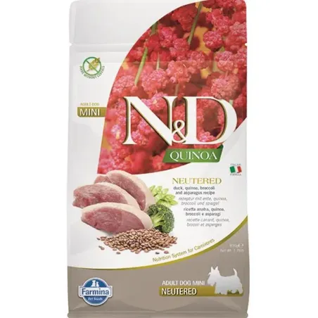 Farmina N&D dog QUINOA (GF) adult mini, neutered, duck, broccoli & asparagus 0,8 kg