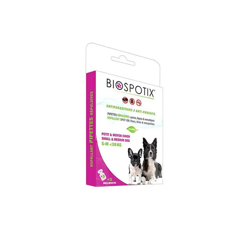 BIOGANCE Biospotix Dog spot-on S-M, természetes riasztó hatással, 5 x 1 ml (20 kg-ig)