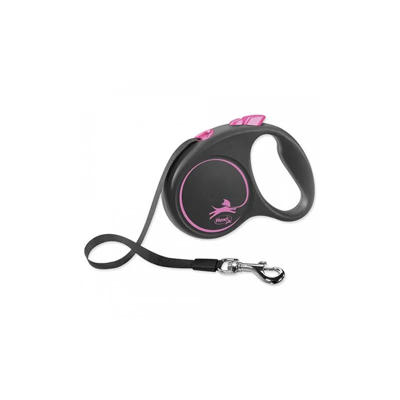 Flexi Black Design szalagos póráz M 5 m rózsaszín (25 kg-ig)