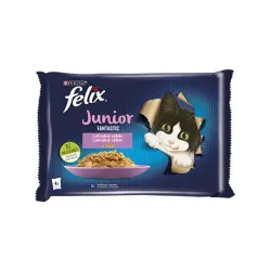 Nestlé FELIX Fantastic macska Multipack junior csirke&lazac zselében tasak 4x85 g