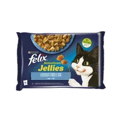 Nestlé FELIX Sensations macska Multipack lazac és garnéla & tőkehal és paradicsom zselé tasak 4x85 g